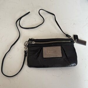 Coach Crossbody Purse - Black Leather with Silver
